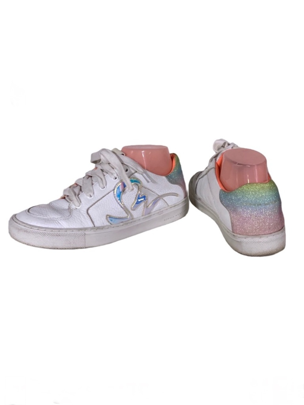 SOPHIA WEBSTER "SWALK IRIDESCENT" WHITE LEATHER PASTEL OMBRE GLITTER SNEAKERS 38